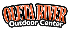A black and orange logo for delta river outdoor center.