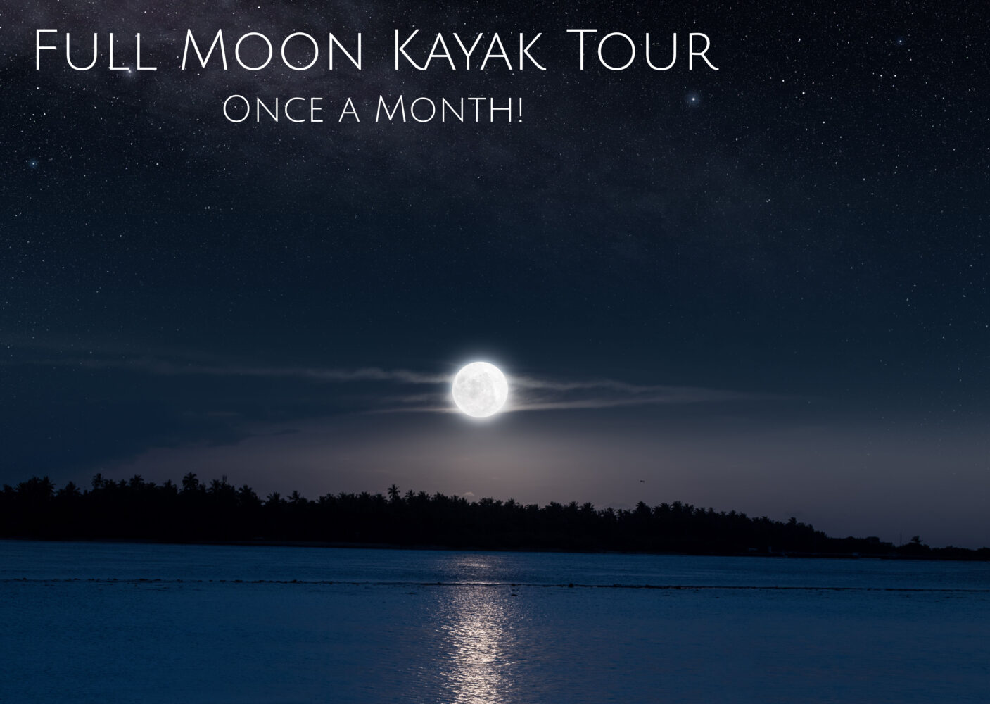 A full moon over the water with text reading " once a month !"